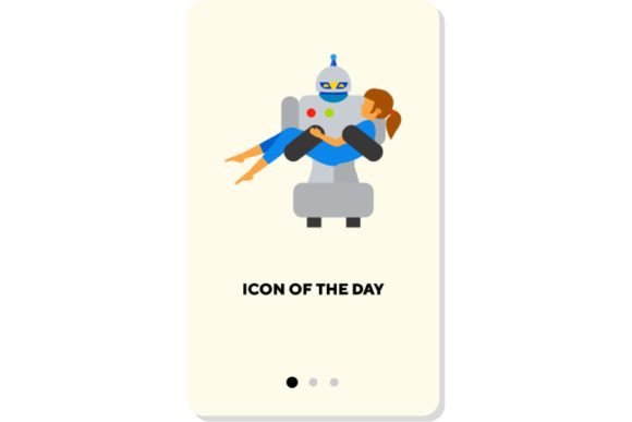 Robot Character Flat Icon: Humanoid and AI Design for Modern Web Interfaces